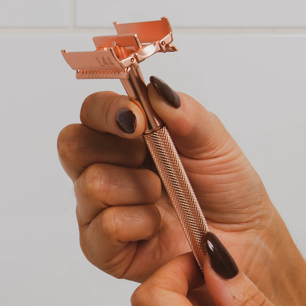 Rose Gold Safety Razor Butterfly Open
