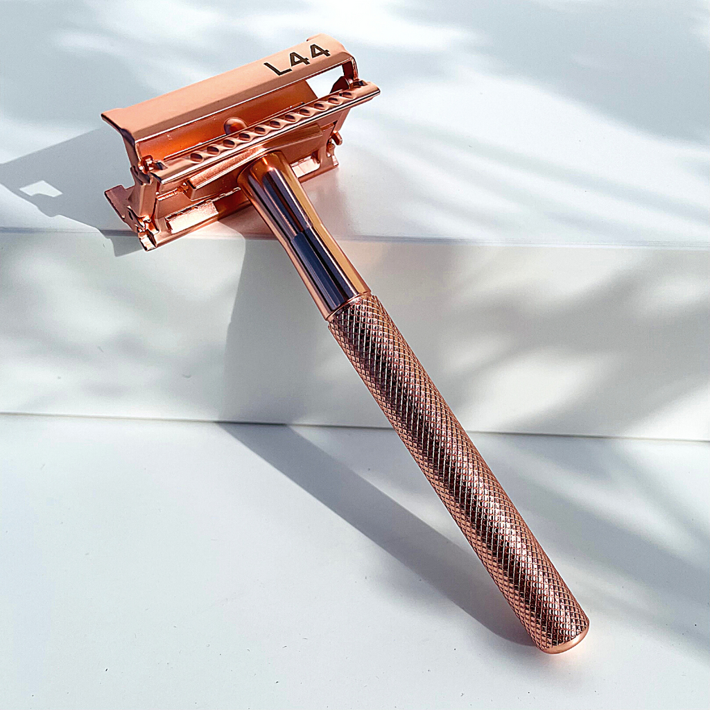 rose gold safety razor open