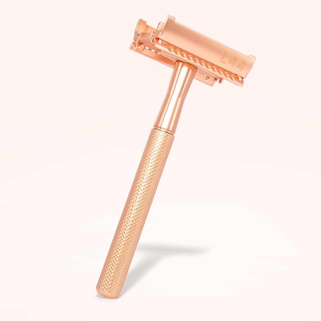 rose gold safety razor butterfly open